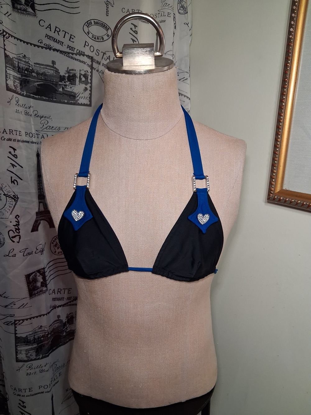 Rhinestone Heart Color-Block Triangle Top